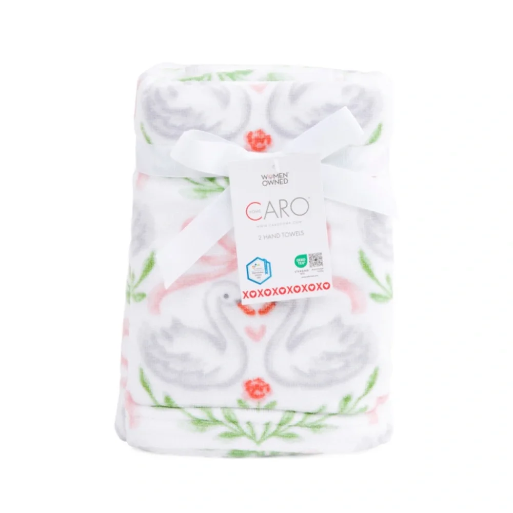 Caro Home Swan Heart Hand Towels 2pk